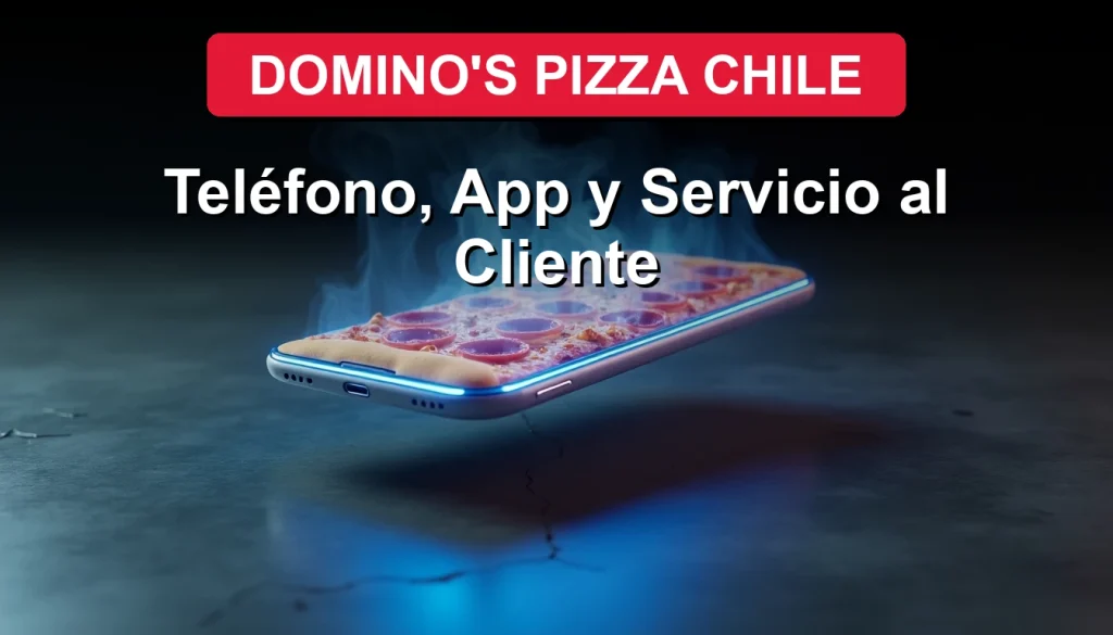 Una pizza caliente de Domino's Chile junto a un teléfono inteligente mostrando la aplicación de pedidos para el año 2026.