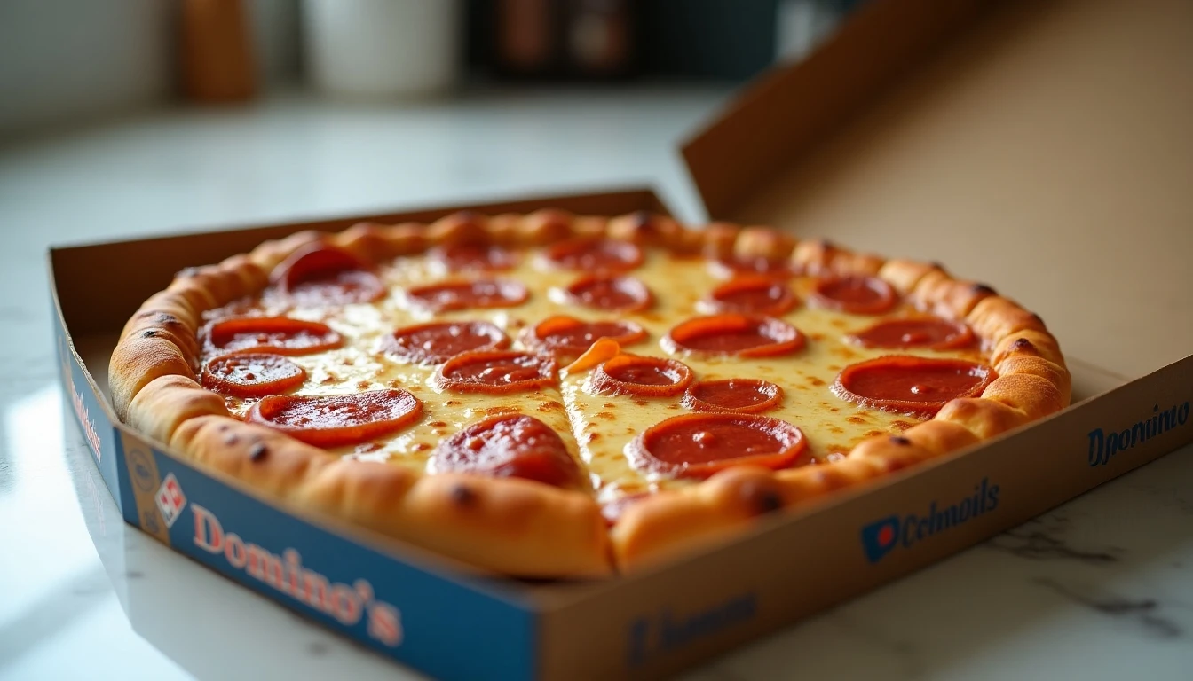 Pizza de pepperoni de Domino's Chile recién entregada, caliente y con queso derretido.