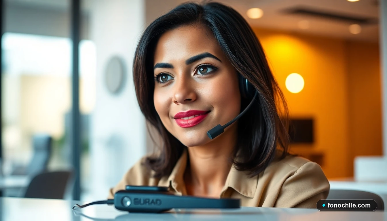 Primer plano de una agente de soporte de Easy Chile escuchando con atención, en un entorno de trabajo moderno.