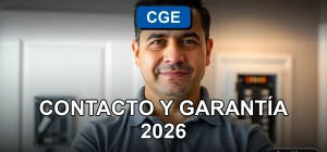 Electricista certificado por CGE realizando una revisión de seguridad eléctrica en un hogar moderno.