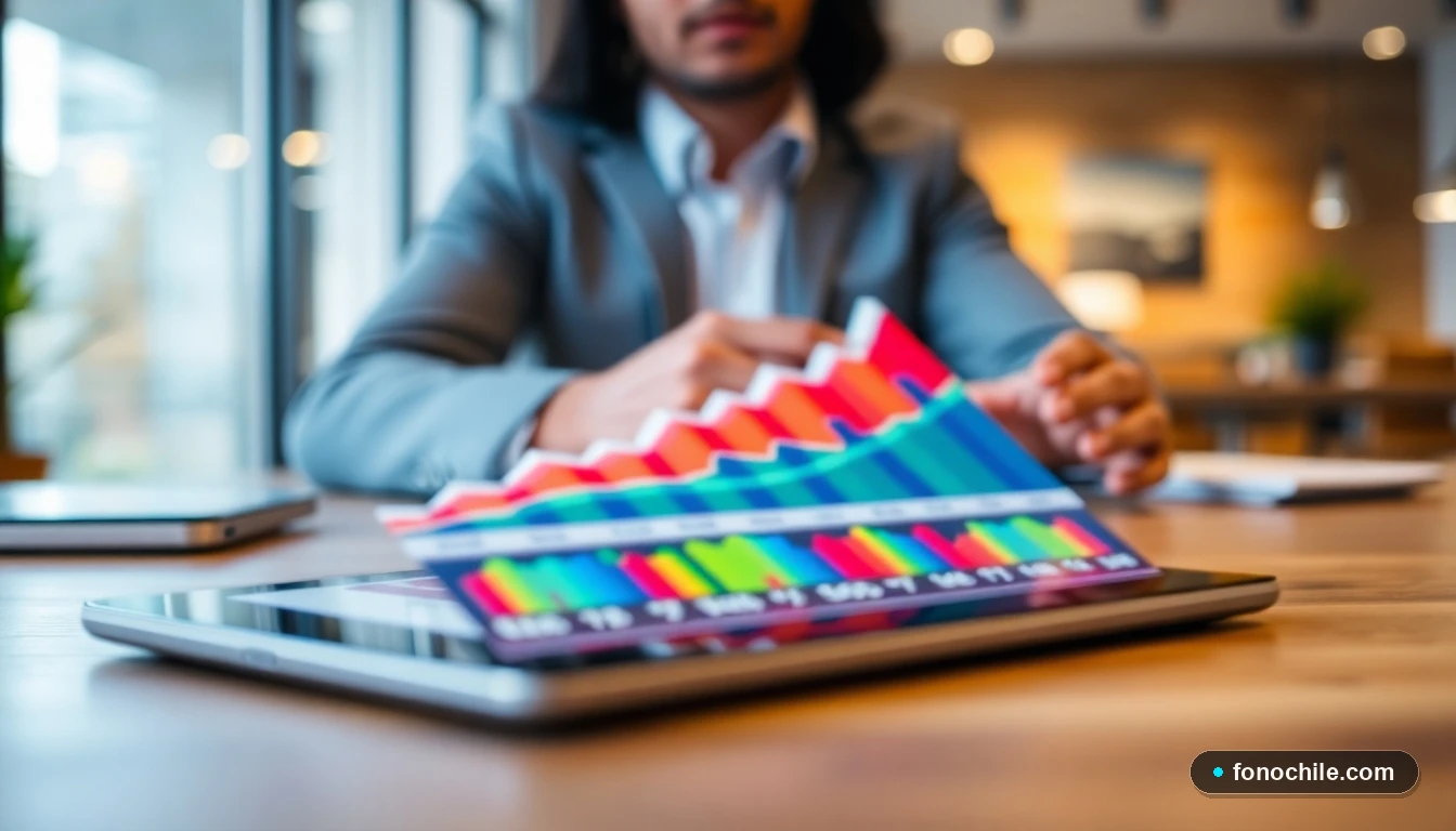 Gráficos abstractos de colores mostrando análisis de mercado y eficiencia energética en climatización para Chile.