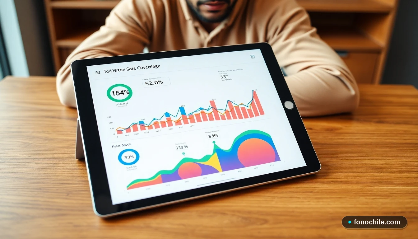 Gráfico abstracto de colores mostrando métricas de cobertura y satisfacción de clientes de telecomunicaciones en Chile 2026