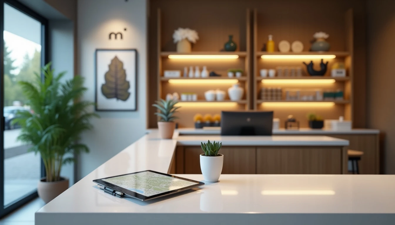 Atención al cliente en sucursal WOM moderna con mostrador y tablet