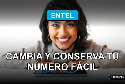 Una mujer latina sonríe con confianza mientras usa su teléfono móvil, representando el servicio de portabilidad numérica fácil de Entel.