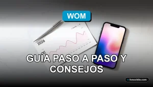 Una boleta de servicios WOM 2026 y un teléfono inteligente mostrando gráficos de consumo de datos, sobre un escritorio moderno.