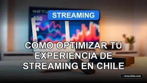 Optimización de streaming en el hogar en Chile con gráficos de velocidad de internet abstractos en una pantalla.