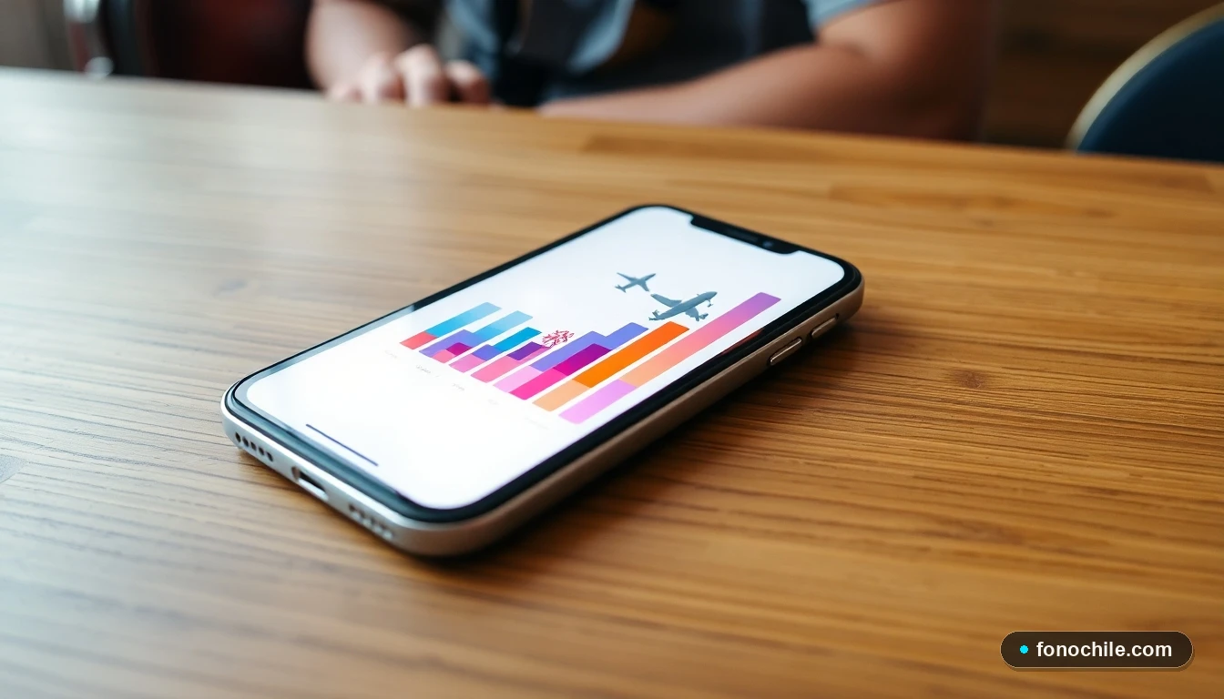 Smartphone mostrando gráficos de seguimiento de equipaje perdido en la aplicación de LATAM Airlines.
