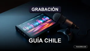 Guía de equipos de home studio para producción musical en Chile 2026, mostrando interfaz de audio y micrófono profesional.