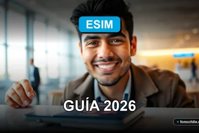 Una guía visual sobre eSIM para viajeros chilenos en 2026, mostrando tecnología digital moderna.