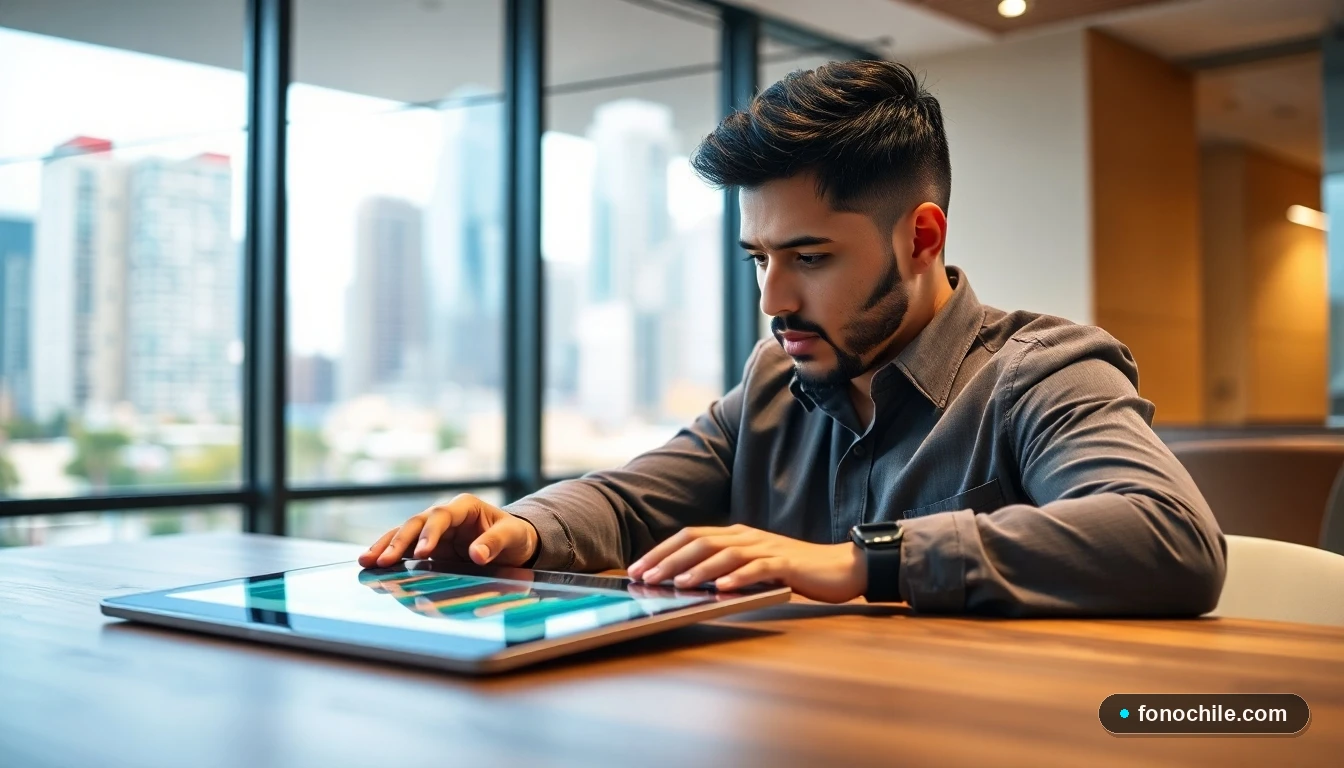 Ejecutivo analizando gráficos de crecimiento del mercado retail en Latinoamérica en una tableta