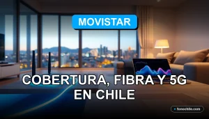 Expansión de red Movistar 2026 en Chile mostrando cobertura 5G y fibra óptica en un entorno doméstico moderno.