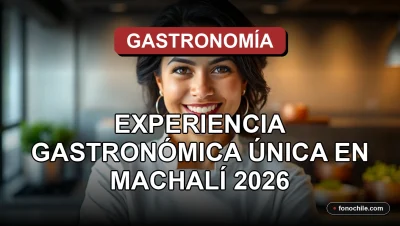 Una chef profesional sonríe en una cocina de lujo, representando la experiencia gastronómica única de Machalí 2026.