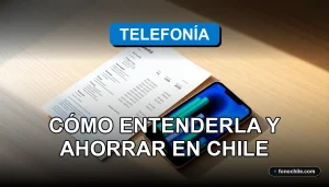 Factura de telefonía móvil en Chile mostrando gráficos de consumo de datos y minutos, sobre un escritorio moderno.