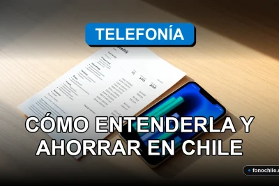 Factura de telefonía móvil en Chile mostrando gráficos de consumo de datos y minutos, sobre un escritorio moderno.