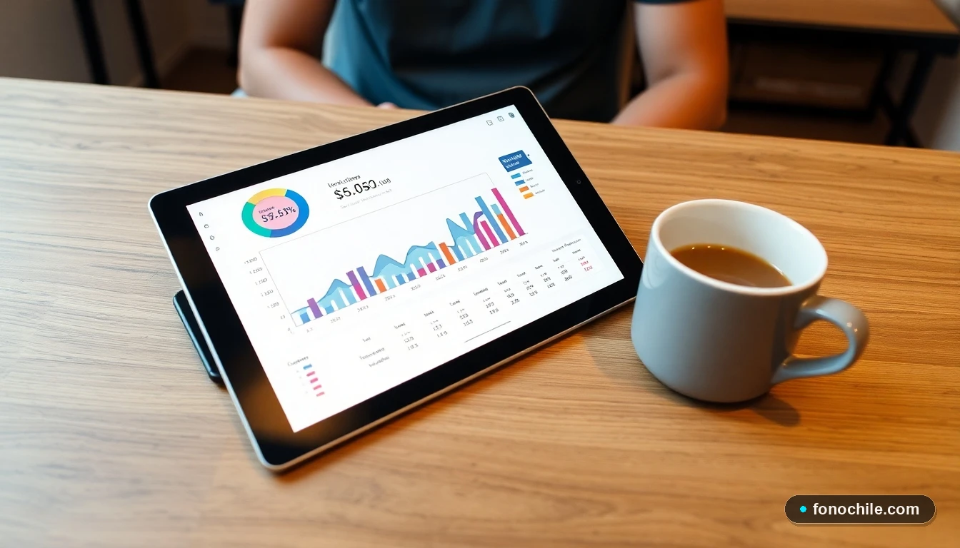 Gráfico abstracto de colores mostrando análisis de consumo y costos en una factura de telefonía móvil en Chile.