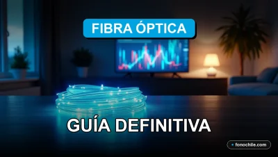 Un cable de fibra óptica de última generación emitiendo un brillo azul intenso, representando la velocidad y cobertura del 5G en Chile para el futuro.