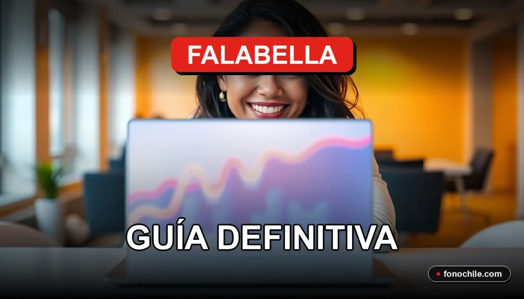 Cliente sonriente revisando opciones de financiamiento tecnológico 2026 en Falabella desde su computador portátil.