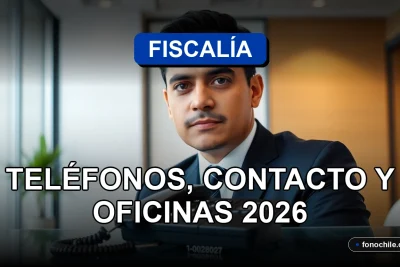 Oficinas modernas de la Fiscalía de Chile con un teléfono inalámbrico descansando sobre una mesa de reuniones de vidrio.