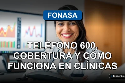 Ilustración abstracta de cobertura de salud y atención al cliente en Chile, con un teléfono moderno y gráficos de datos.