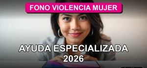 Una mujer latina sonriendo con confianza mientras usa un teléfono inteligente con gráficos abstractos en la pantalla, representando apoyo especializado.