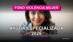 Una mujer latina sonriendo con confianza mientras usa un teléfono inteligente con gráficos abstractos en la pantalla, representando apoyo especializado.