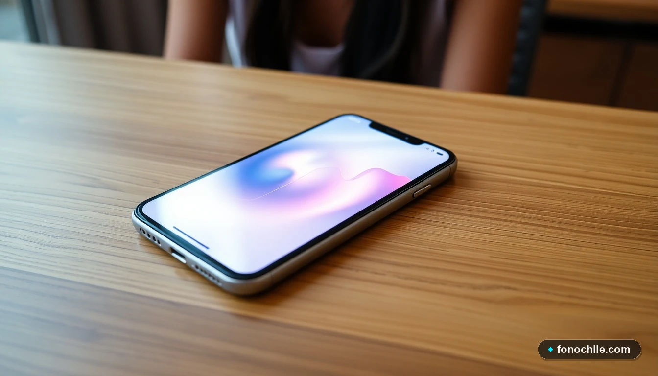 Smartphone mostrando información de contacto para apoyo en violencia de género en Chile.