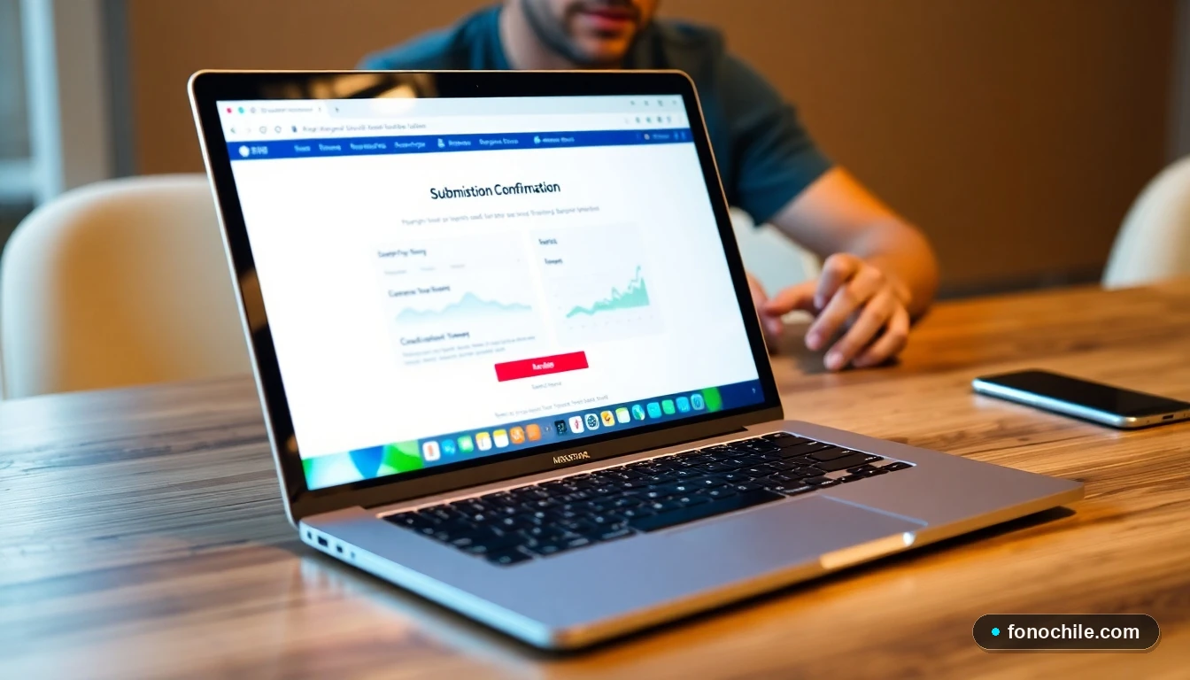 Pantalla de confirmación de envío de un formulario de contacto digital con gráficos de colores.