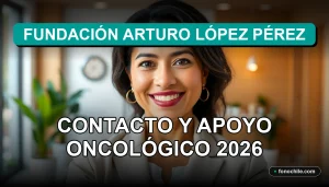Una mujer latina sonríe con calidez en la Fundación Arturo López Pérez, representando apoyo y esperanza en oncología.
