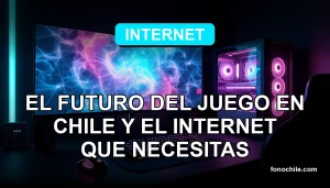 Un setup de gaming futurista con iluminación RGB cian y morada, mostrando un monitor con gráficos abstractos y un router moderno, en una habitación oscura.