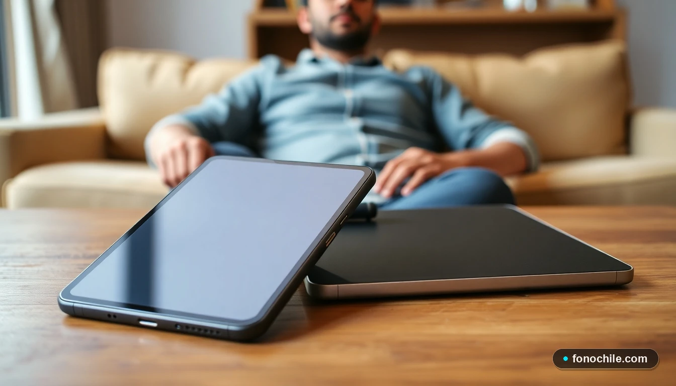 Dispositivos móviles como un smartphone y una tablet en un entorno doméstico, representando productos bajo garantía de consumo.