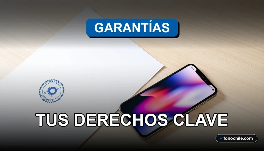 Representación visual de garantías postventa y derechos del consumidor en Chile, mostrando un documento oficial con un sello de aprobación sobre una superficie de madera.