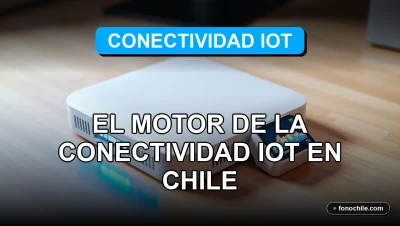 Un router IoT moderno y un sensor inteligente sobre una mesa de diseño, con gráficos abstractos de colores en sus pantallas, representando la automatización y conectividad en Chile.