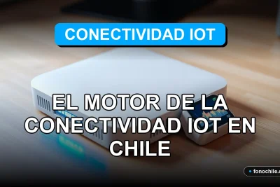 Un router IoT moderno y un sensor inteligente sobre una mesa de diseño, con gráficos abstractos de colores en sus pantallas, representando la automatización y conectividad en Chile.