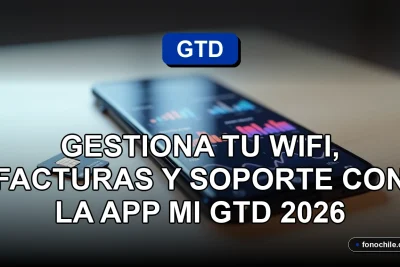Una aplicación móvil moderna muestra gráficos abstractos de colores, representando la gestión de WiFi y servicios, junto a un teléfono inteligente negro y una tarjeta SIM, todos reposando sobre una mesa de madera clara.