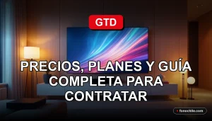 Planes y precios de GTD TV 2026 mostrados en una pantalla con gráficos abstractos en un entorno moderno.