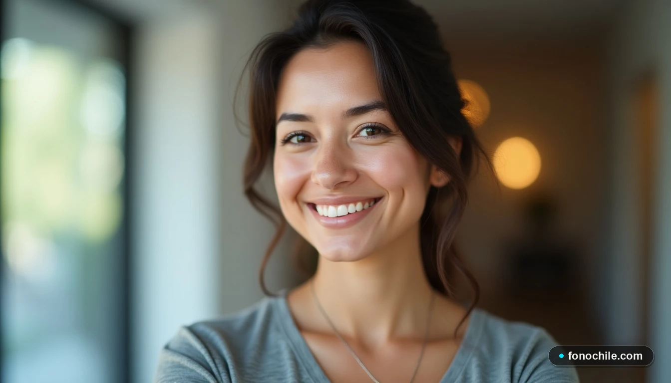 Asesora de servicio al cliente Entel sonriendo, representando soporte confiable para portabilidad y traspasos.