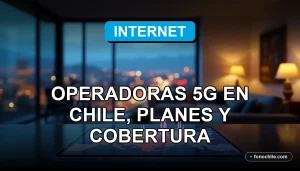 Guía de planes y cobertura 5G en Chile mostrada sobre un mapa digital de la ciudad con puntos de conexión brillantes.