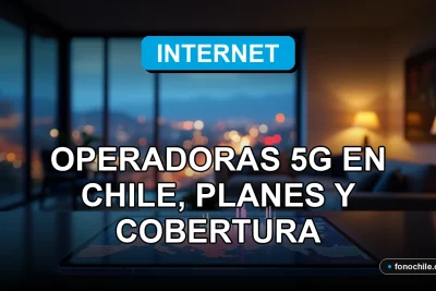 Guía de planes y cobertura 5G en Chile mostrada sobre un mapa digital de la ciudad con puntos de conexión brillantes.