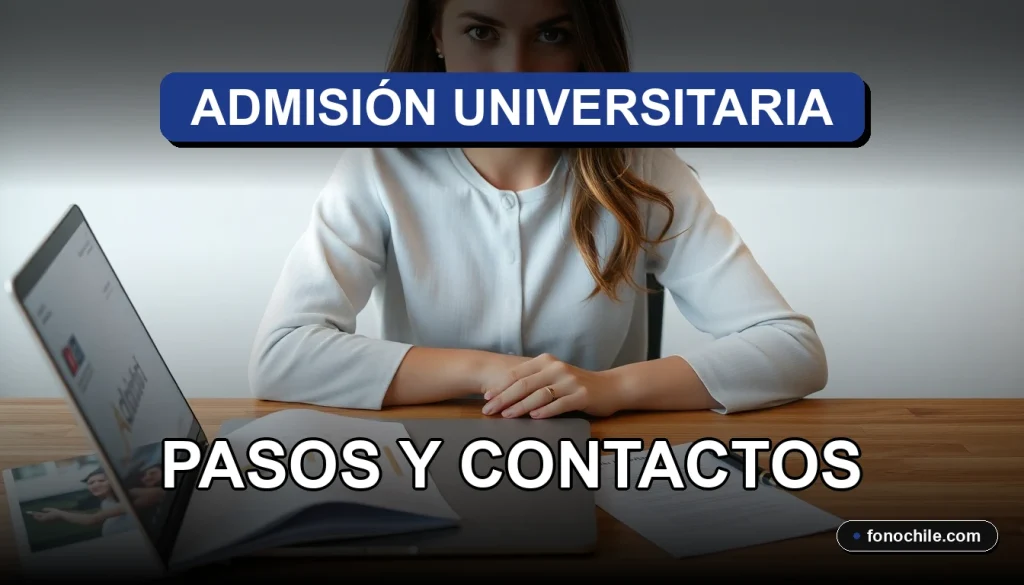 Una guía completa con los pasos y contactos para el proceso de admisión universitaria 2026 sobre un escritorio organizado.