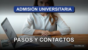 Una guía completa con los pasos y contactos para el proceso de admisión universitaria 2026 sobre un escritorio organizado.