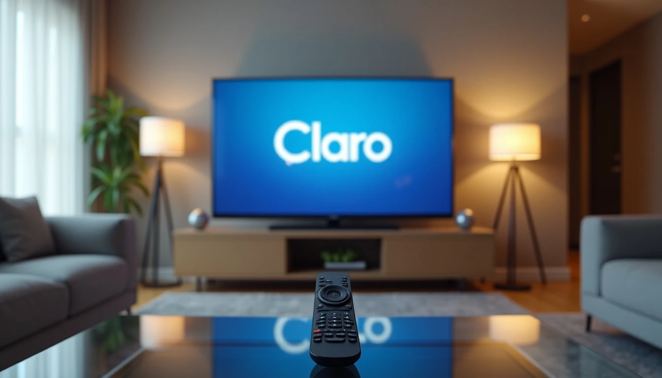 Persona viendo la guía de canales de Claro TV en su televisor inteligente desde su sala.