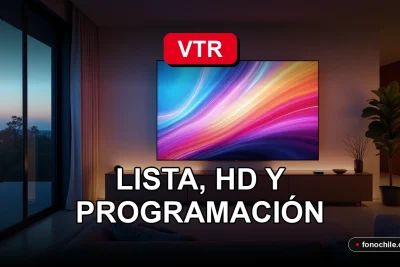 Guía completa de canales VTR 2026 mostrada en una pantalla de televisor moderna en un elegante salón contemporáneo.