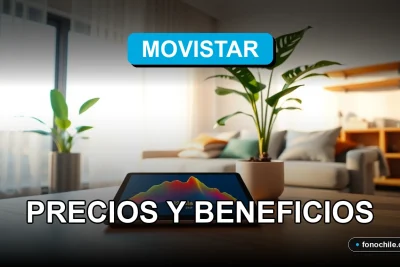 Planes de telefonía móvil y fibra óptica de Movistar Chile mostrando gráficos de cobertura en una tablet.