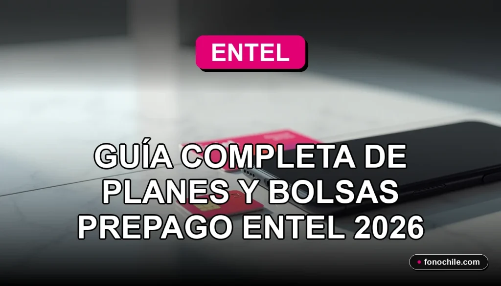 Guía de planes y bolsas prepago Entel 2026 mostrada en un teléfono inteligente moderno sobre una mesa.