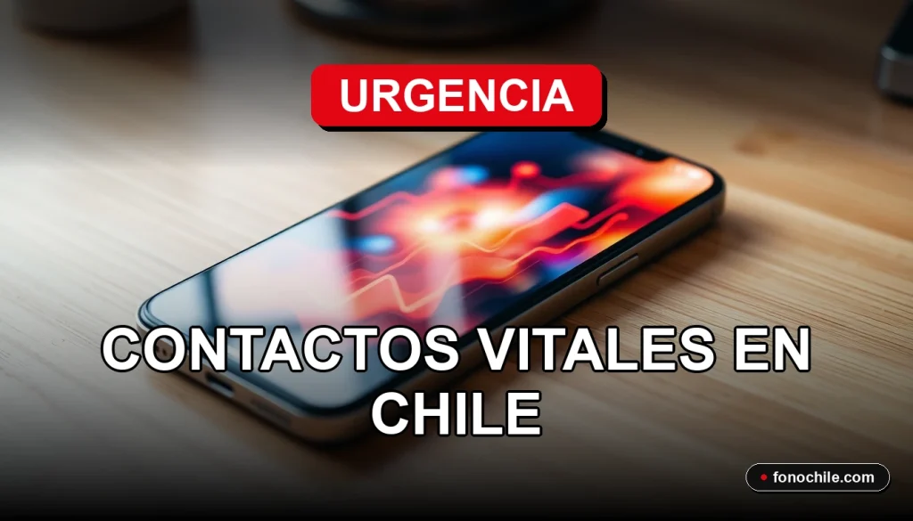 Guía de teléfonos de emergencia 2026 en Chile sobre fondo digital abstracto.