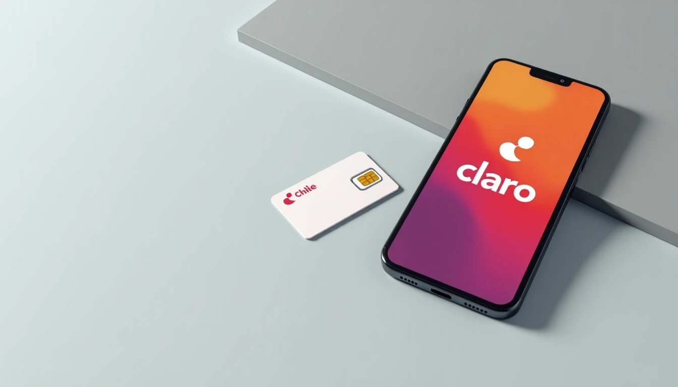 Chip SIM Claro Chile junto a un teléfono móvil mostrando el logo de la compañía.