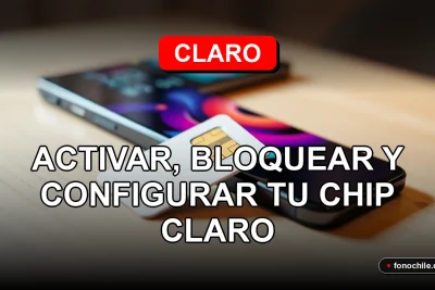 Chip SIM Claro moderno sobre una mesa de madera clara, con gráficos abstractos de colores brillantes en la pantalla de un teléfono inteligente.
