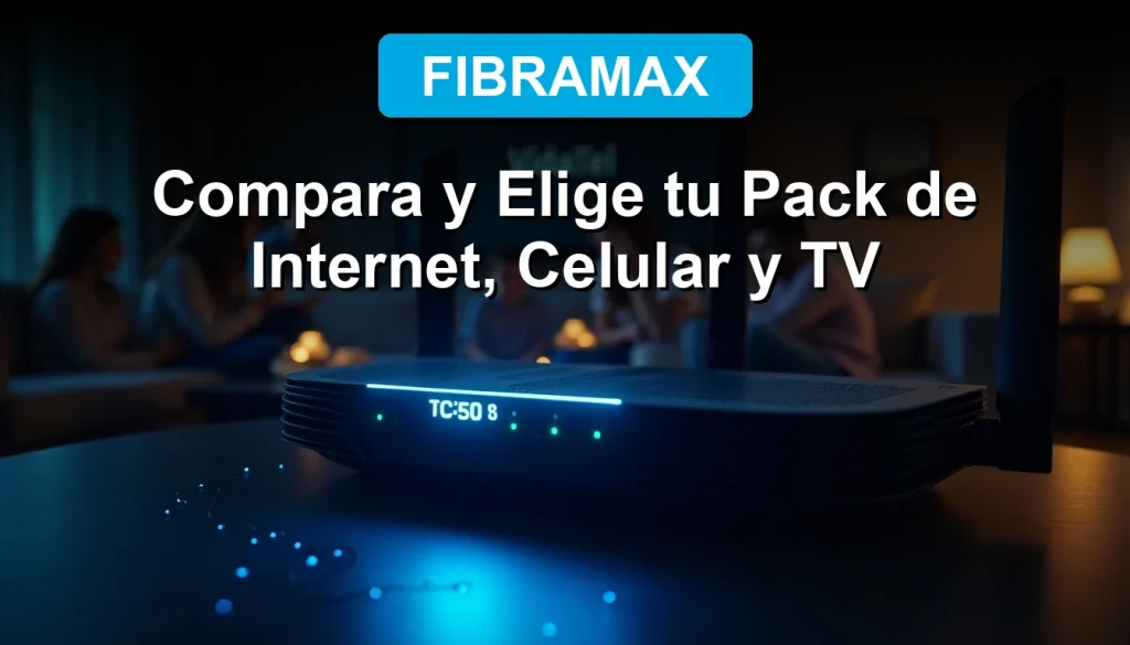 Joven profesional sonriente trabajando desde casa con laptop, con múltiples dispositivos conectados a internet de alta velocidad en segundo plano.