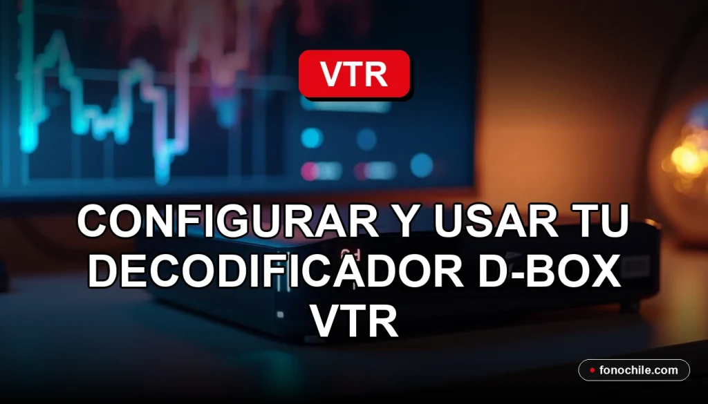 Decodificador d-BOX VTR moderno sobre una mesa de madera, mostrando gráficos abstractos en su pantalla.