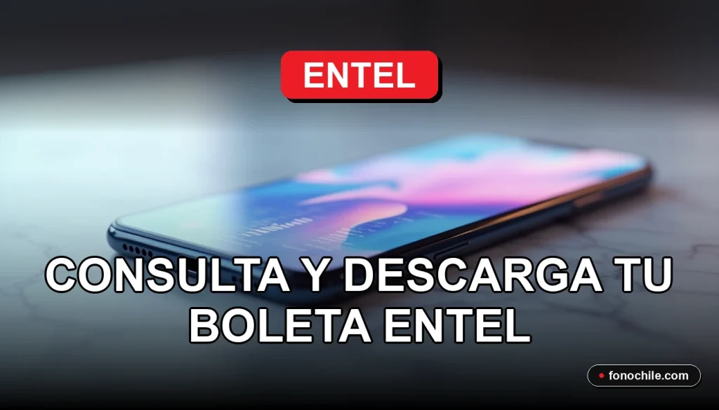 Guía para consultar y descargar la boleta de Entel en 2026, mostrando un teléfono inteligente moderno en una mesa.